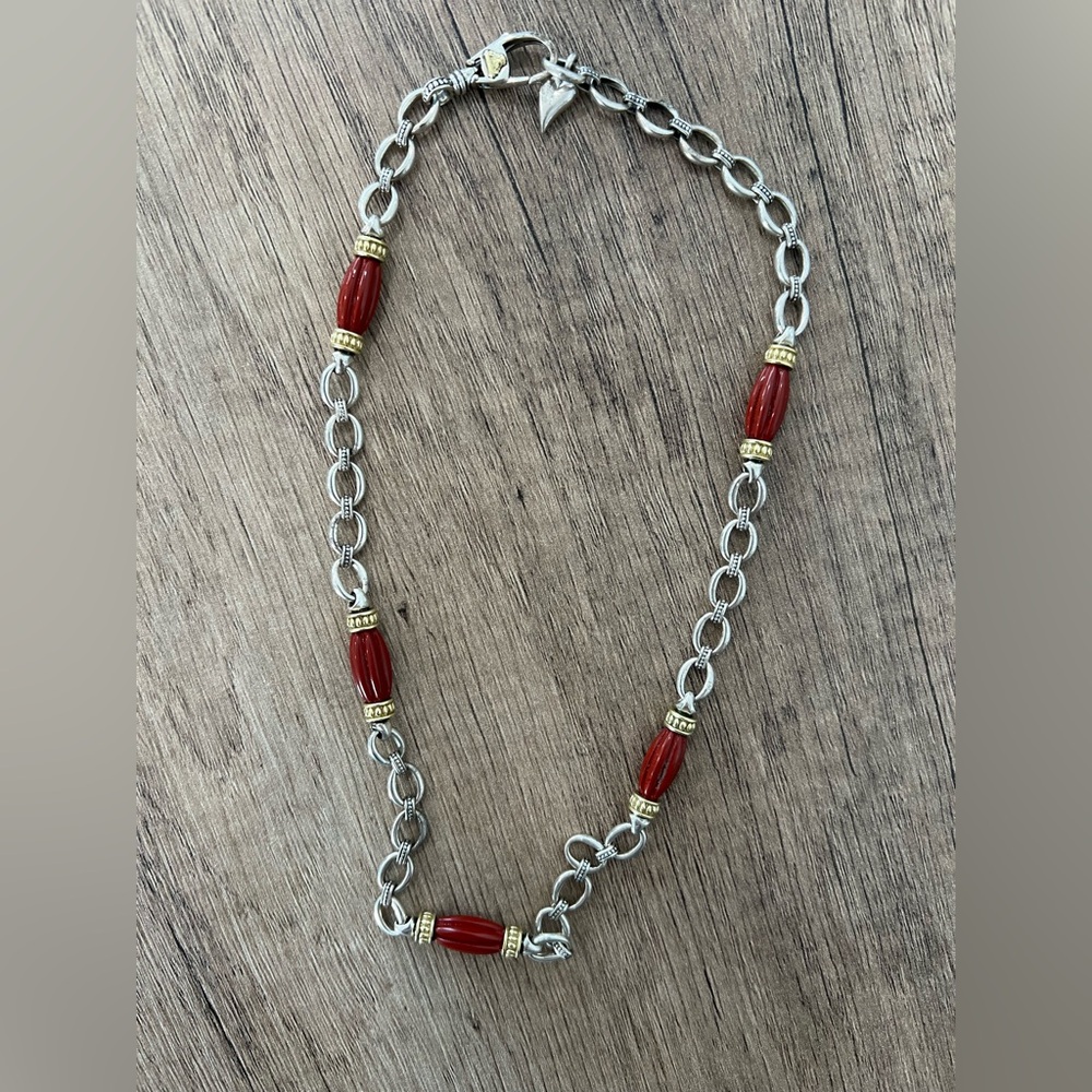 LAGOS CAVIAR STERLING 18K GOLD BEADED RED JASPER 20" NECKLACE